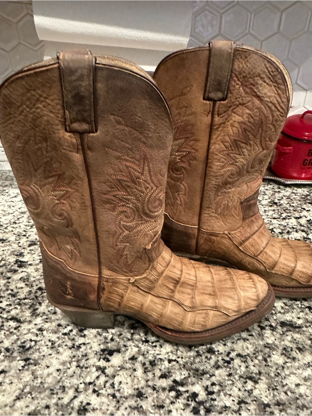 Double H Brown Leather Western Boots with Embossed Interior-like new-Men